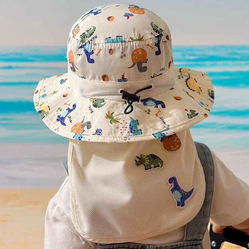 

Summer Kids Quick Dry Fisherman Hat Boy Girl Big Brim UV Protection Shawl Cap Children Sunshade Visor Cartoon Print Baby Sun Hat
