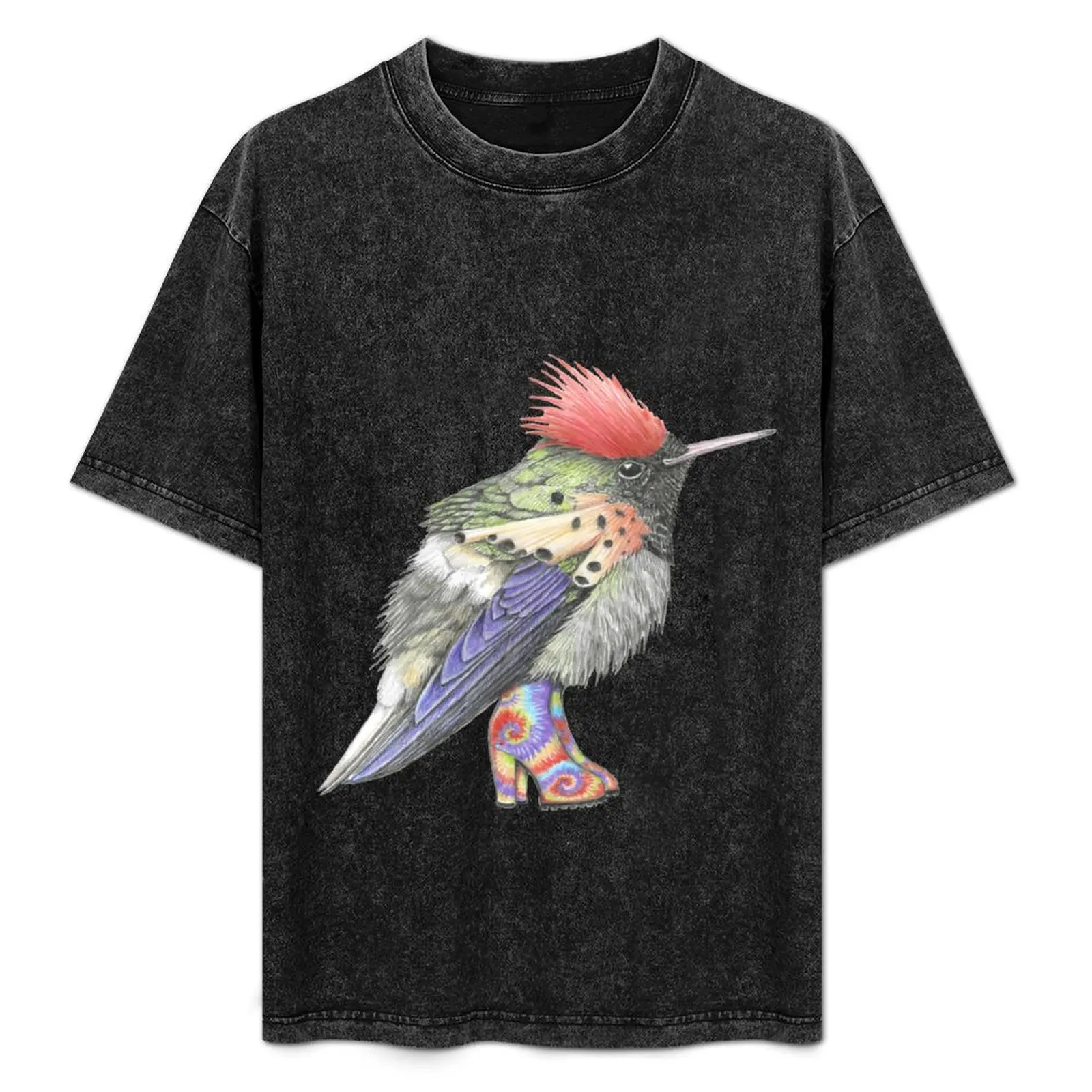 Tufted Coquette Hummingbird in Tie Dye Boots. T-Shirt blanks football t shirt Personalized t-shirt men clothes