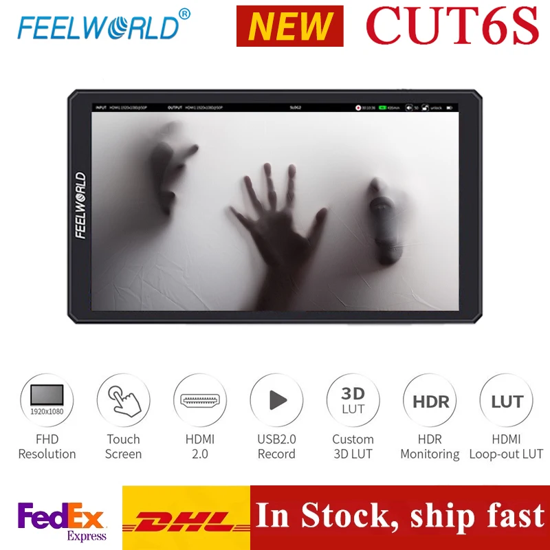 FEELWORLD CUT6S 6 inch 4K 3G-SDI/HDMI Touchscreen On-Camera Monitor Recorder 3D LUT Support for Live Stream Recording