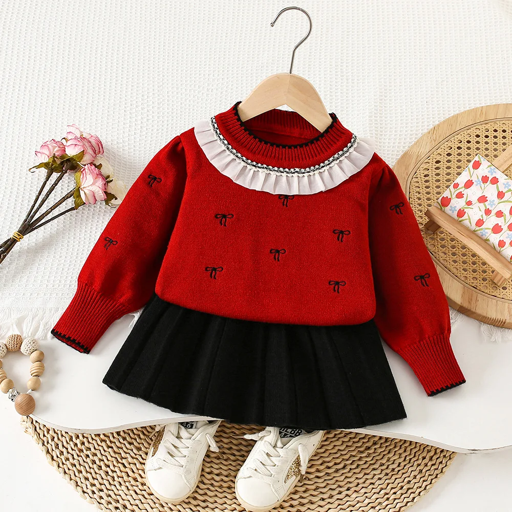 الفتيات محبوك مجموعة ملابس ربيع الخريف الأطفال الصوفية جيرسي البلوزات قمم التنانير فستان الأميرة دعوى لملابس الطفل الاطفال
