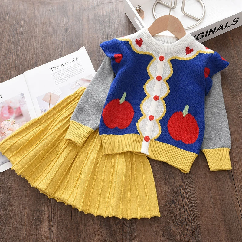 Melario New Kids maglieria abiti ragazze Baby Cartoon Princess maglioni cappotti Ruffle Cute Dress 2 pezzi abiti Knit Kids Clothes Sets