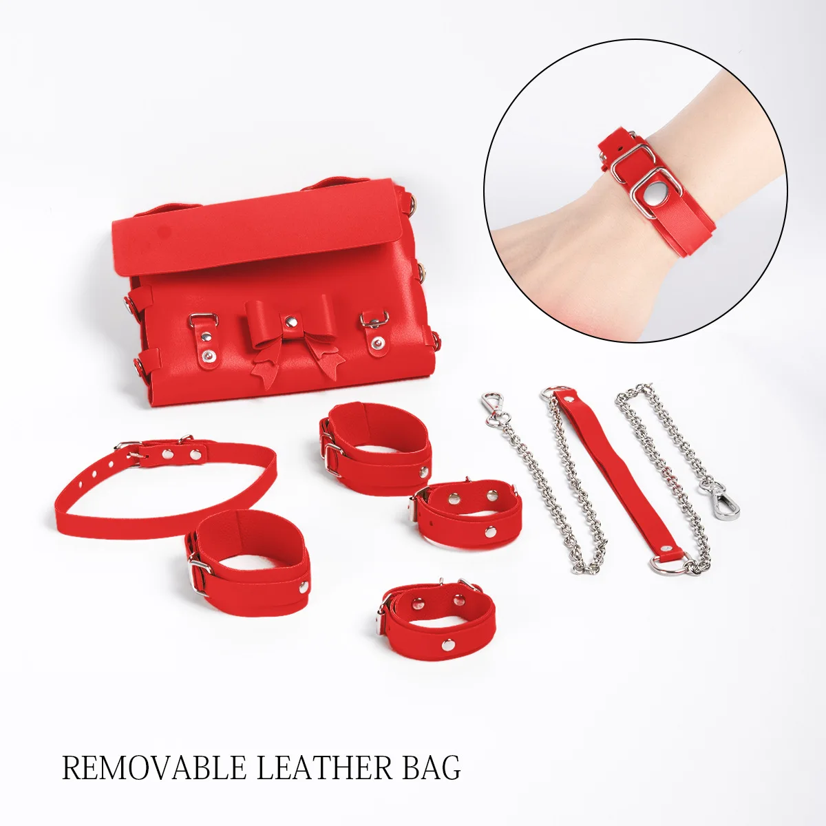 Detachable Sex Toy Bag BDSM Handcuff Ankle Cuff Restraint Chain Collar Leash Multifunctional Sextoy Kits Adult Discreet Sex Bag