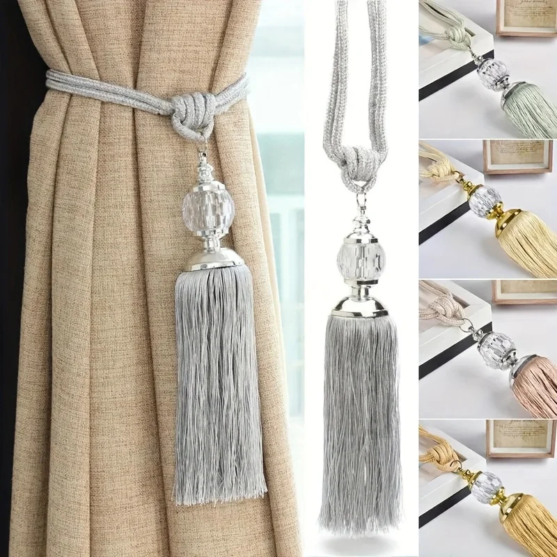 2pcs fashionable curtain straps, curtain straps, tassel straps, crystal bead ball curtain buckles, home decoration