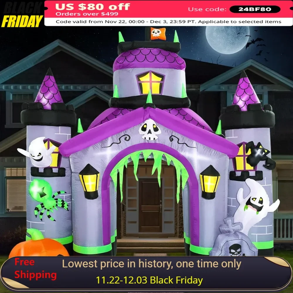 12.5 FT Halloween Inflatables Outdoor Decorations, Haunted House Castle Archway, Large Halloween Decorations