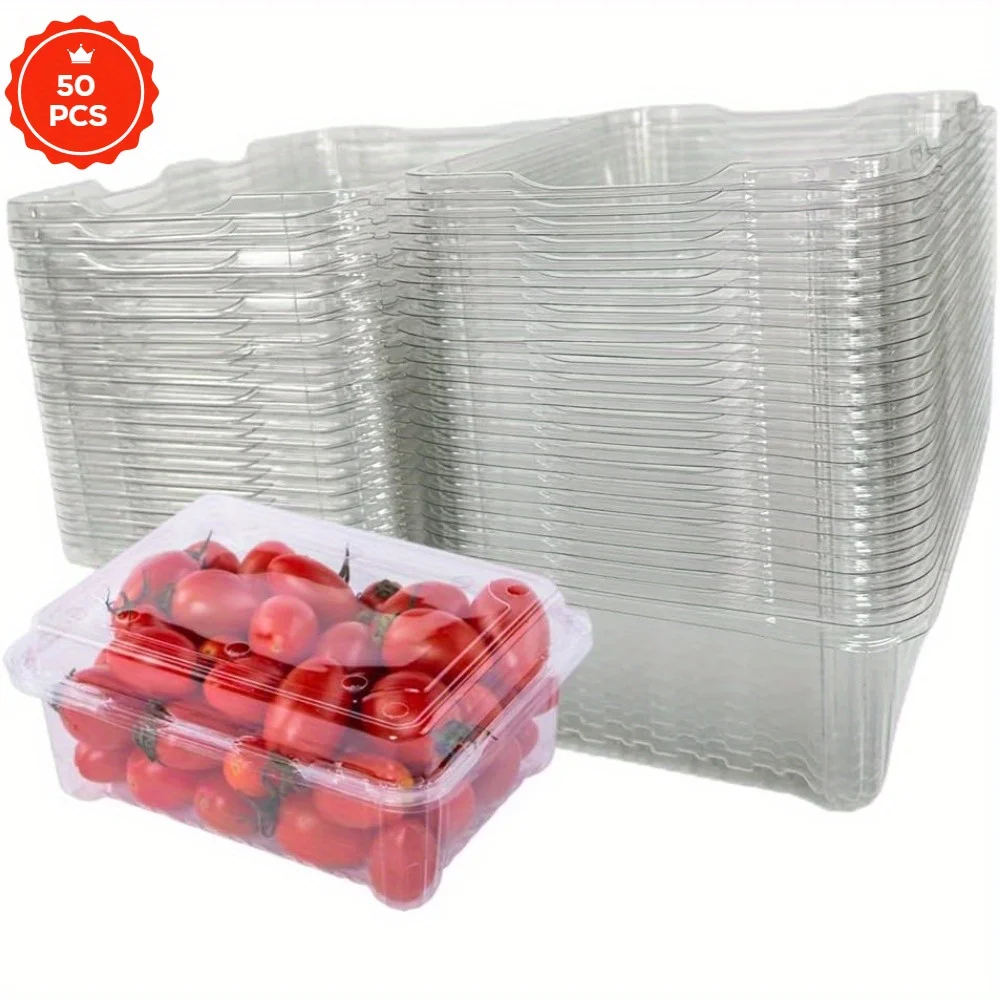 Disposable Transparent Plastic Packaging Box (50 Count) with Cover, Disposable Plastic to Go Boxes fruit and vegetable box, Used