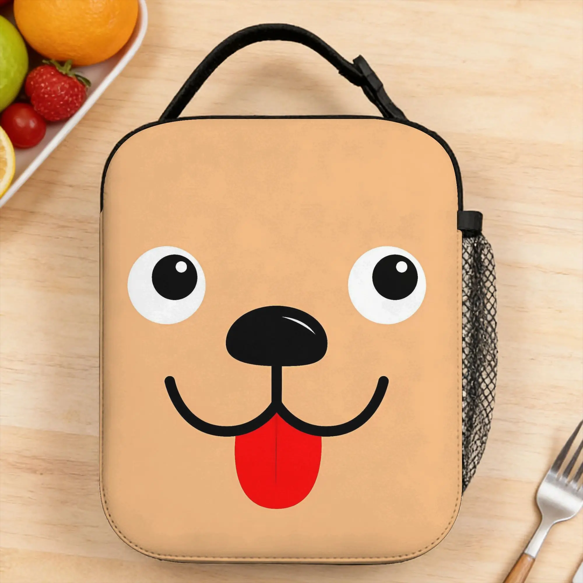 Orange Puppy Face With Red Tongue Out Lunch Bag For Child  Custom Travel Lunch Box Fashion Portable Oxford Cooler Bag