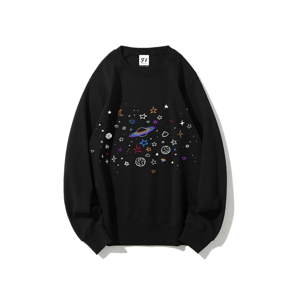 سويت شيرت كاجوال فضفاض بأكمام طويلة ملون من Galaxy Motif عصري كاجوال عصري مريح من القماش