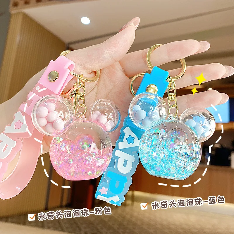 Cartoon Mickey Head Liquid Keychain Floating Quicksand Luminous Jelly Bean Keyring Couple Car Bag Pendant Charm Key Chains