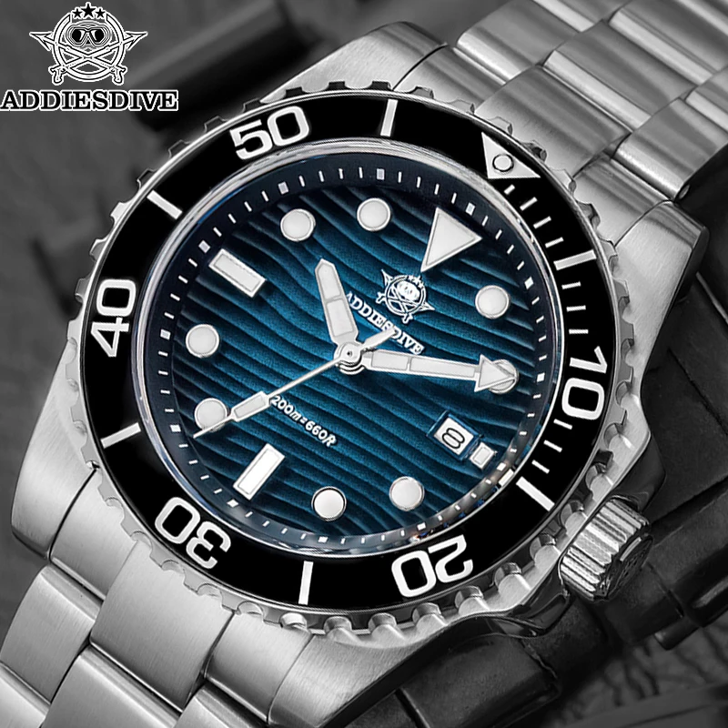 

Новые мужские кварцевые роскошные часы для дайвинга ADDIESDIVE, водонепроницаемость 200 м, нержавеющая сталь, 41 мм, циферблат с текстурой песка, светящийся, AD2537