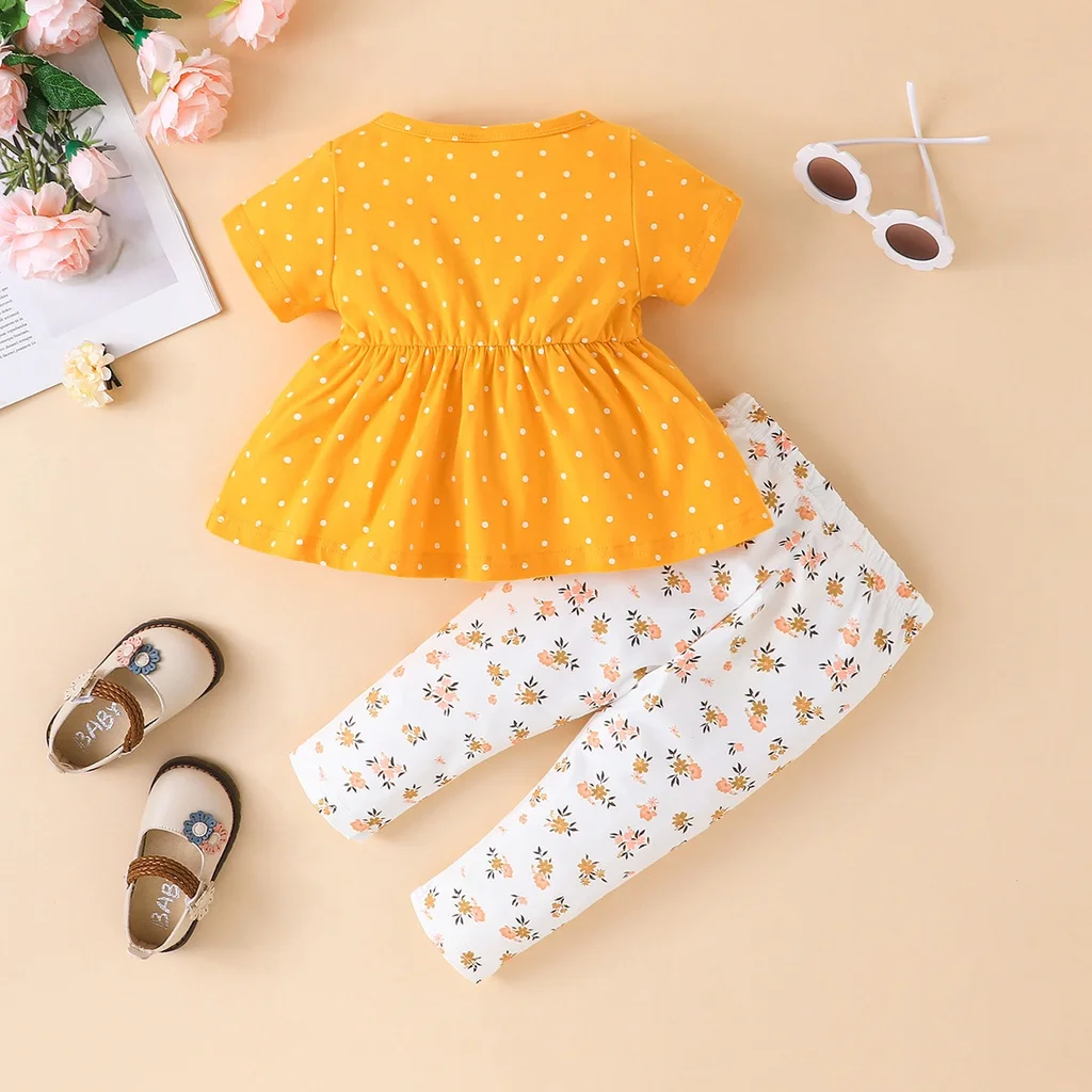 6-36 Months Short Sleeve Blouse and Floral Long Pant Outfit Toddler Infant Clothing Set Kids Wear Ootd For Newborn Baby