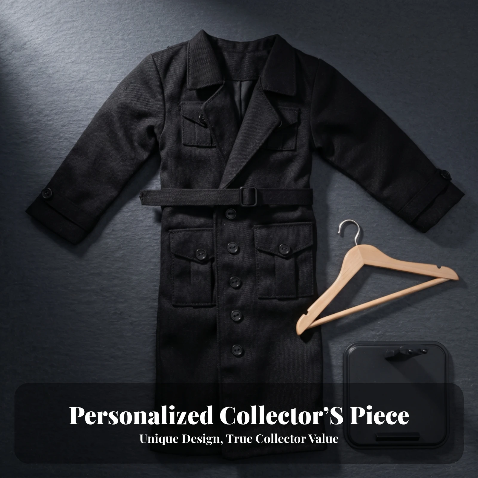 1/6 Scale Overcoat Coat Matte Finish Black Doll Overcoat Coat Miniature Apparel Button Closure