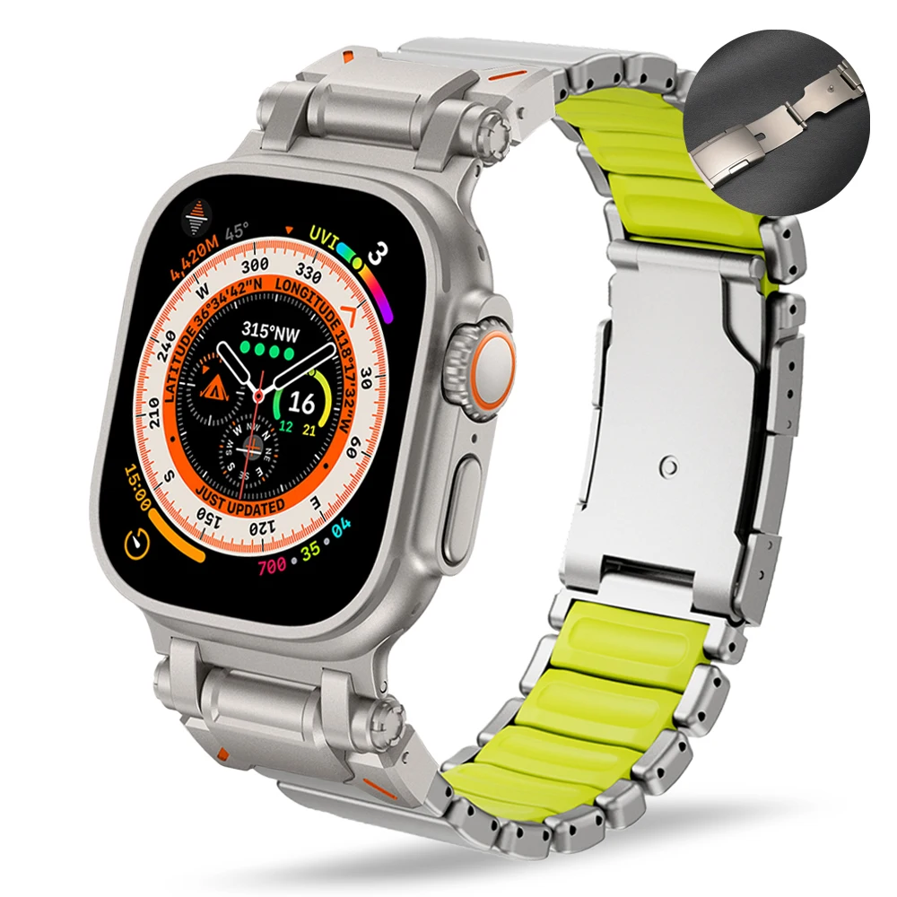 

Металлический ремешок для Apple Watch Ultra 3 49 мм Титановый резиновый ремешок для iWatch Series 11 10 9 8 7 6 5 4 SE 46 мм 45 мм 44 мм Мужской браслет
