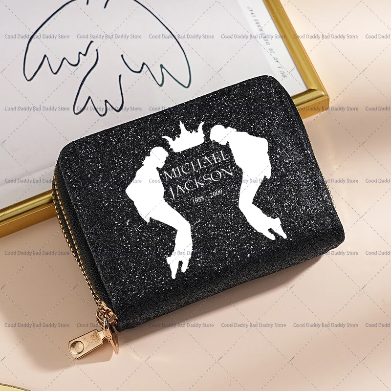 

King of Pop Michael Jackson Ladies' Double Zipper Wallets MJ Starry Sky Flash Multi Card Position ID Cardholder Women Moneybag