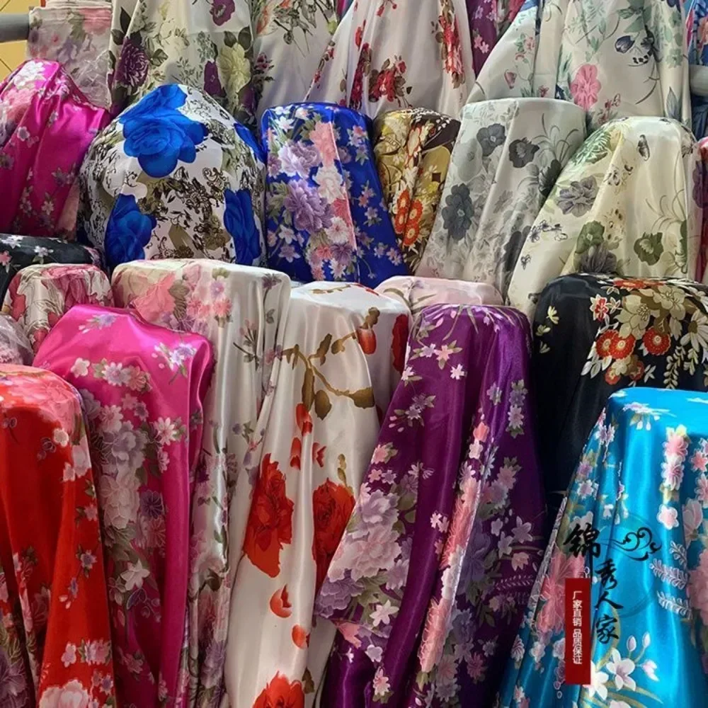 200*150cm Printed Simulated Silk Satin Fabric Kimono DIY Sewing Floral Fabric Home Furniture Decoration Material Cloth