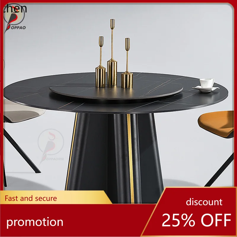 

YFY Light Luxury Dining Table and Chair Set Round Table Steel Simple Rock Plate Home Dining Table with Plate Round Shape