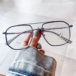 Double Bridge Square Anti-blue Light Glasses Women Men Vintage Transparent Computer Goggles Oversized Eyeglasses Optical Eyewear