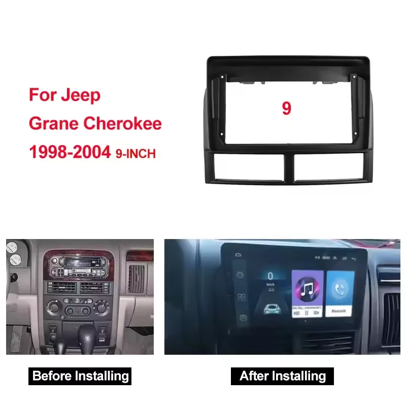 9 INCH Radio Fascia Frame for JEEP Grand Cherokee (WJ) 1998-2004 Stereo GPS DVD Player Install Panel Surround Trim Faceplates