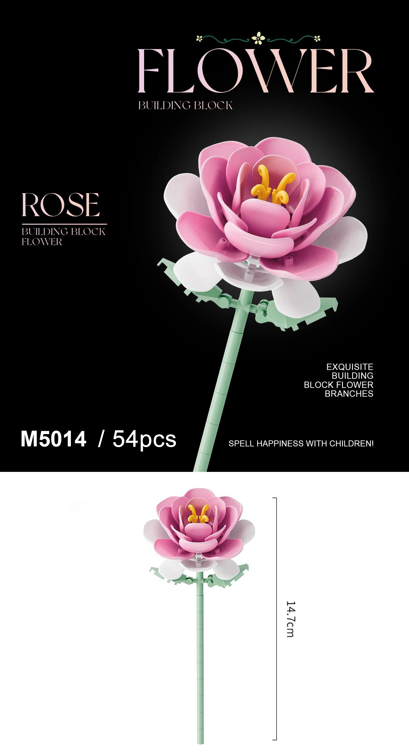 Baustein-Blumenset, DIY-Blumendekorations-Kit, geeignet für Tischdekoration und Raumaccessoires – eine perfekte Geschenkidee – Detail 5