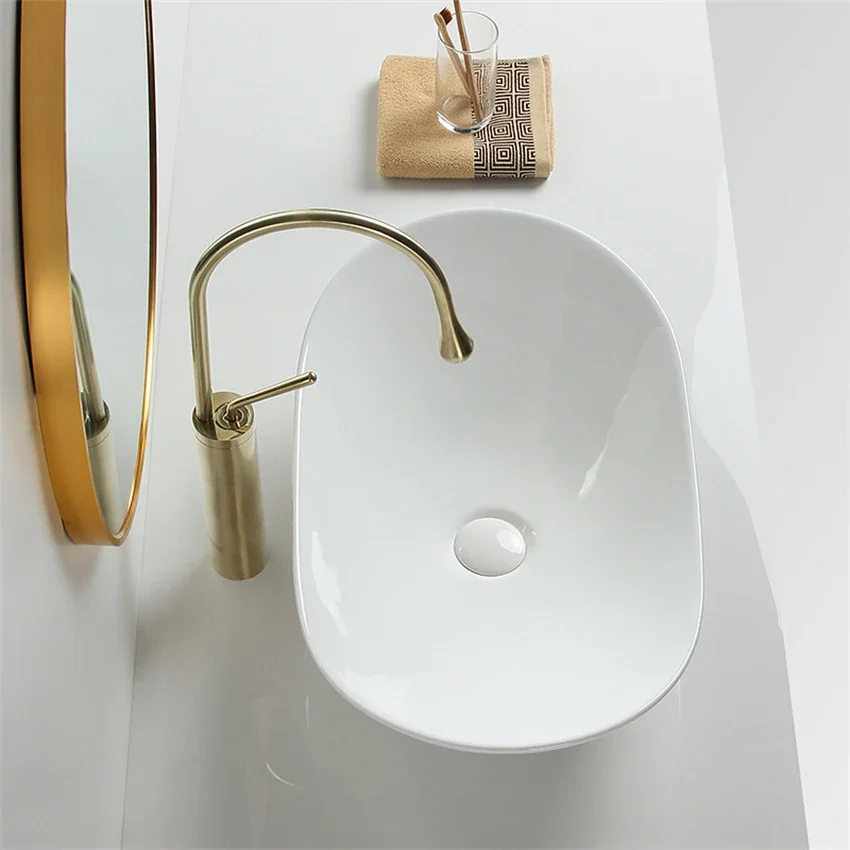 Bathroom Sinks White Art Basin Ultra-thin Countertop Basin Ceramic Washbasin Oval Sinks Balcony Washbasin Sink 60*36*16cm