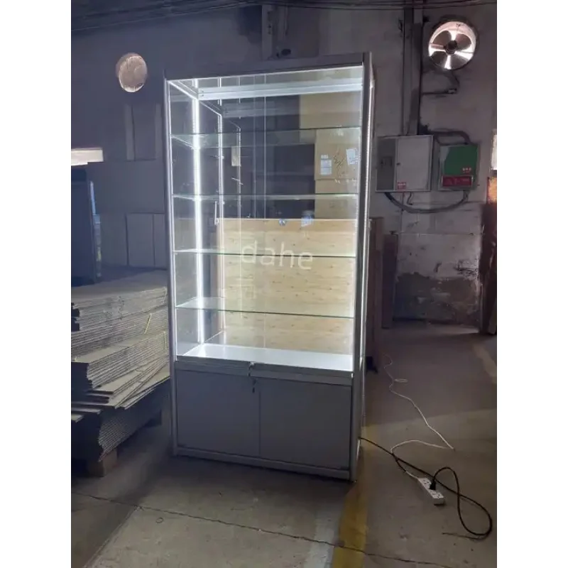 Personnalisé Vitrine en verre et bois avec lumières LED, cadre en aluminium pour meubles d'affichage, porte en verre verrouillable