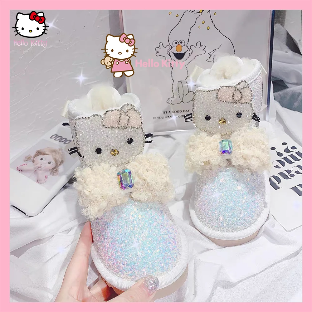 Hello Kitty sanhos scarpe Cute Kawaii stivali da neve di alta qualità stivali corti scarpe per bambini Bowknot addensato caldo regalo di