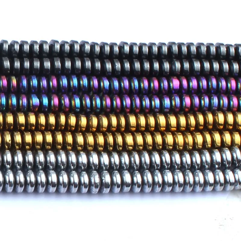 4*2mm Natural Hematite Rondelle Beads Jewelry Black/Gold Color /Rainbow/Silver Color Plated Spacer Beads Diy Bracelets 15 Inches