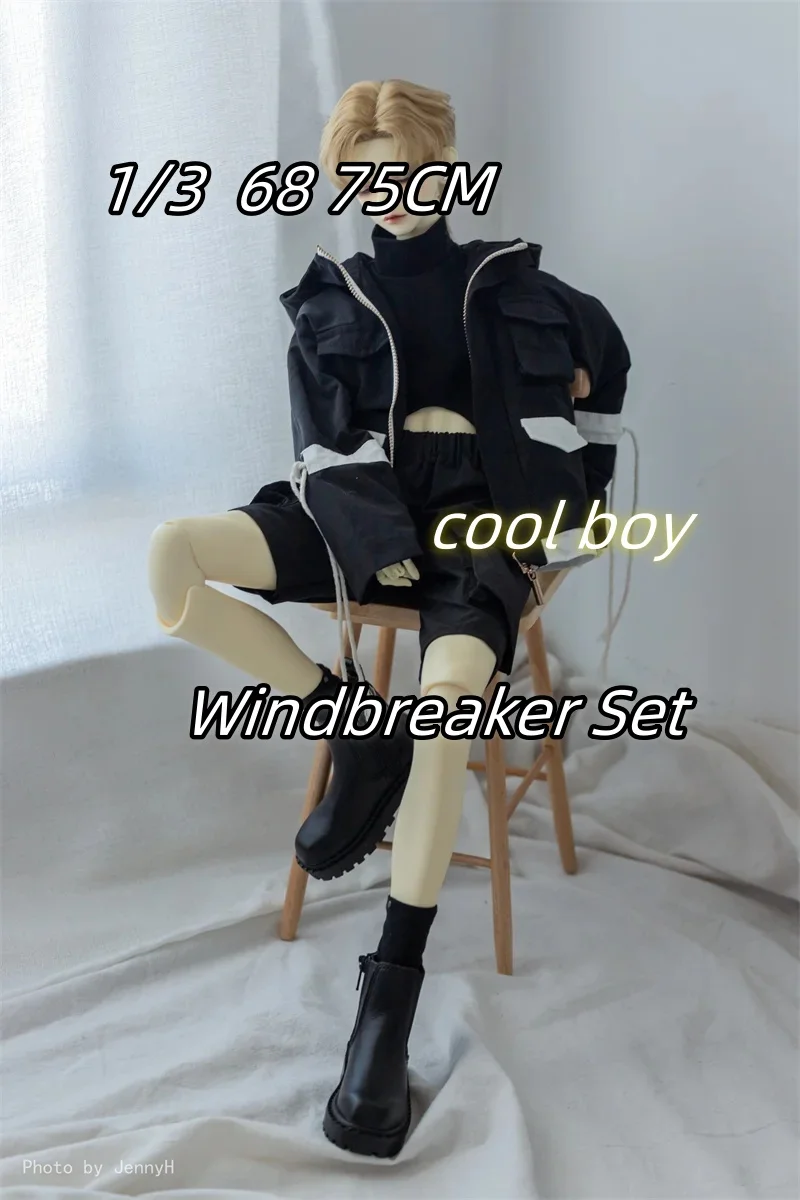 

Windbreaker Set Jacket+Pants Hoodie Spot Inventory Casual 1/3 ID75 68cm 3-pieces Black 75cm/72cm Cool Boys BJD Doll Accessories