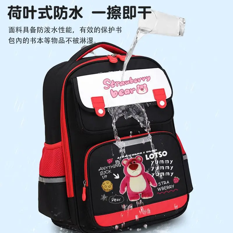 Sanrio Strawberry Bear Student Schoolbag, bonito dos desenhos animados das meninas, grande capacidade, descompressão Spine-Protective Backpack, novo