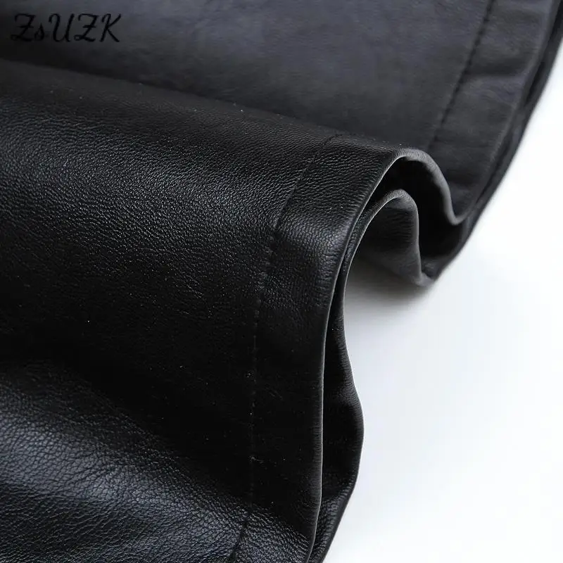 Women Black PU Leather Trumpet Skirt Autumn Winter Office Lady Elegant Chic  High Waist Knee Length  Bodycon Skirts