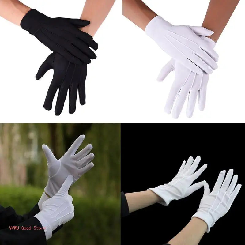 Men Spandex Thin Black White for Parade Gloves Formal Tuxedo Costume Guard Mittens for Coin Jewelry Silver Ins