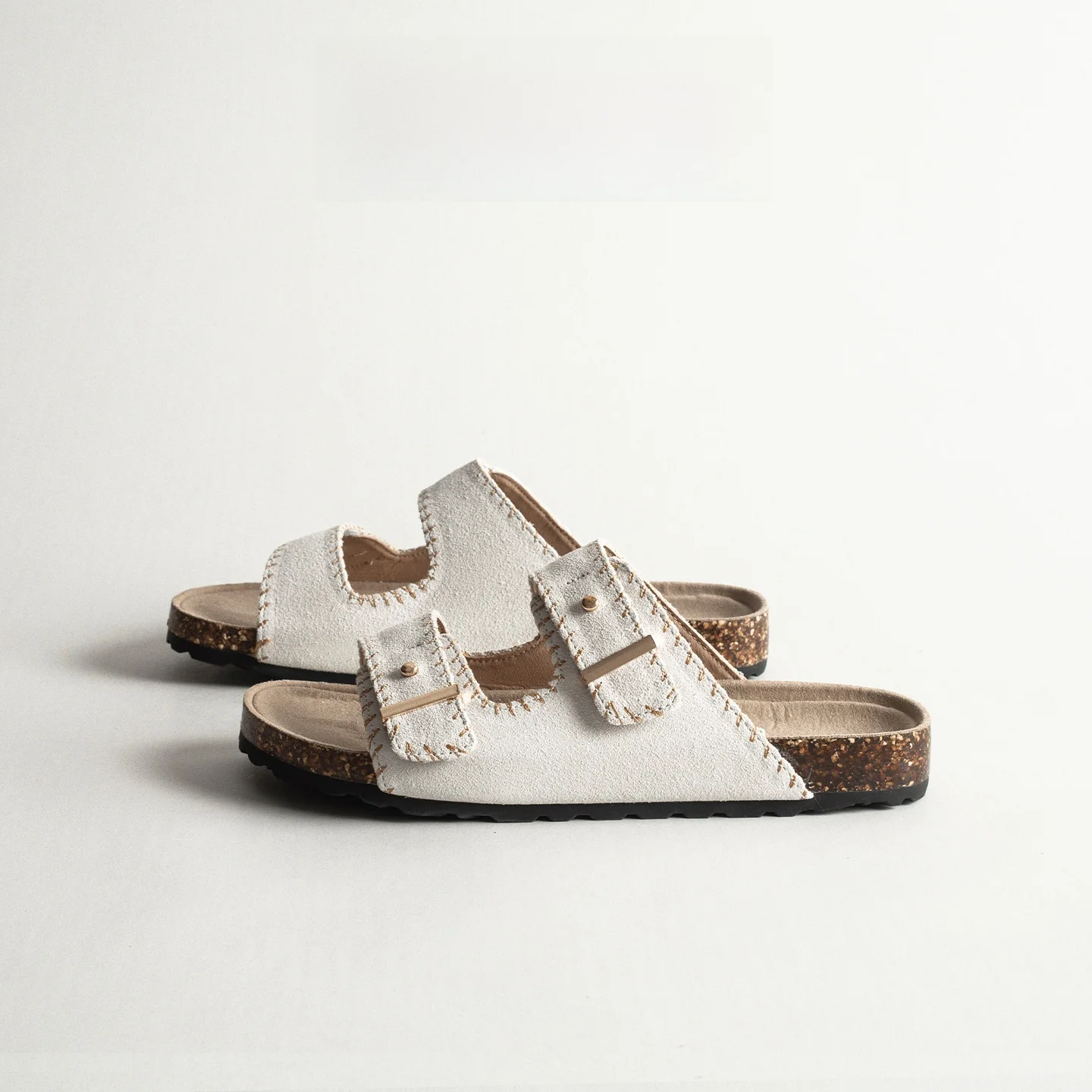 

Real Leather Retro Thick Bottom Cork Women's Summer Outdoor Sandals Toe-Open Lazy Person's Beach Slippers