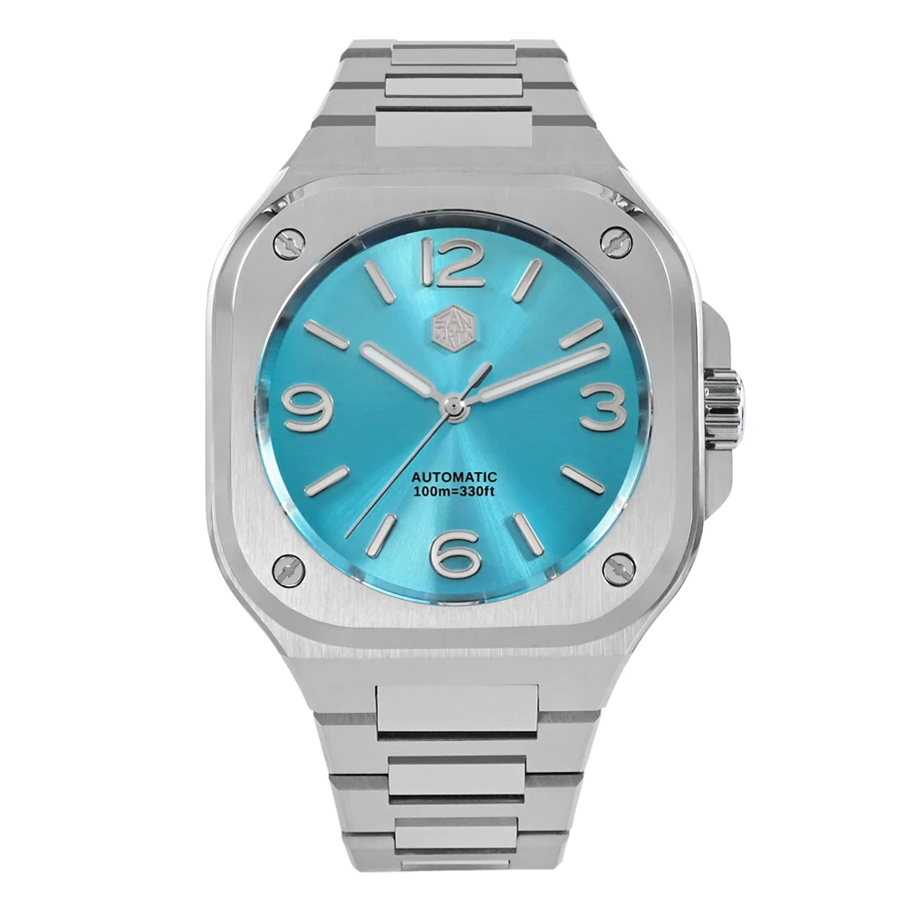 San Martin 40 mm klassische Luxus-Sportuhr, markantes quadratisches Gehäuse, Edelstahl-Herrenuhr, automatisch, mechanisch, 10 Bar, SN0074 7