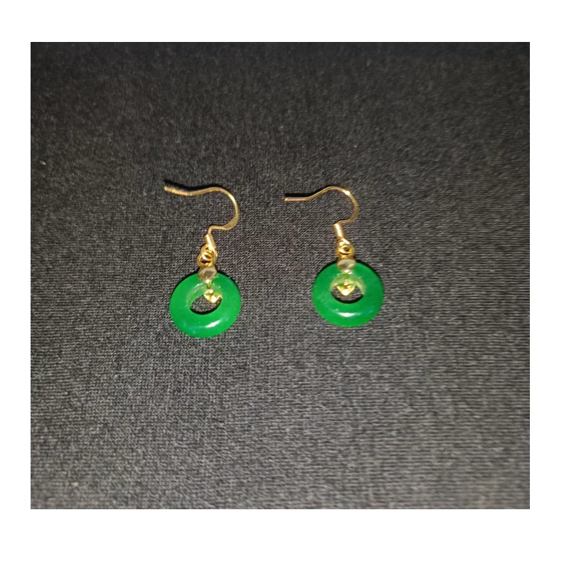 1Pair Natural Jade Earrings Green Emerald Loop Eardrop Ear Pendants 925 Silver 18K Gold-plated hook Women Girls Jewelry  Gifts