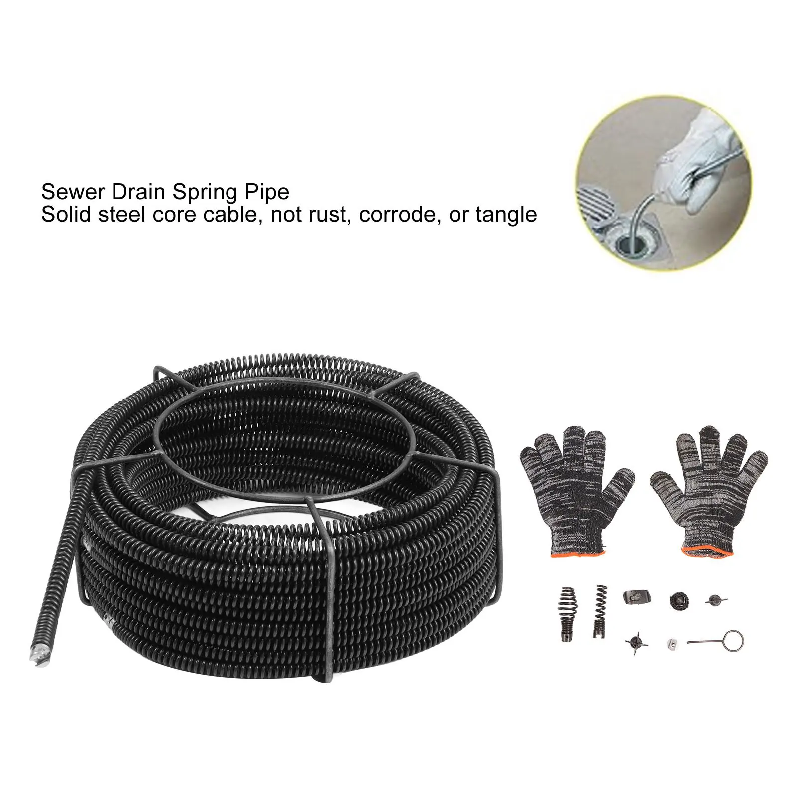 Sewer Cleaning Cable Drain Auger Snake Pipe Dredging Spring Cleaner for Sink Shower Pipes 16mm 30 Meter