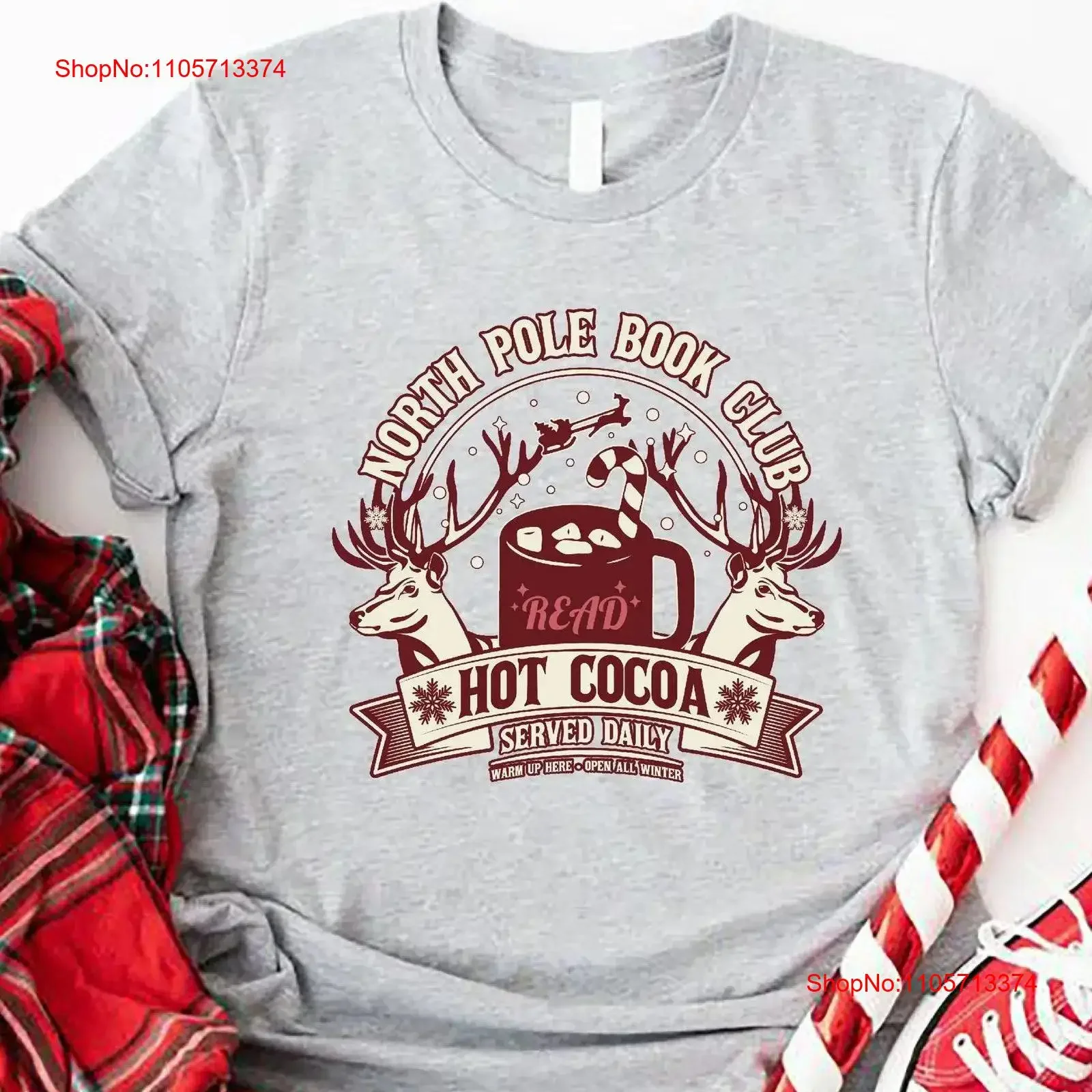 North Pole Book Club T Shirt Bookish Christmas Lover Teacher Coffee Hot Cocoa vintage Washed Unisex Top For Everyday Wear