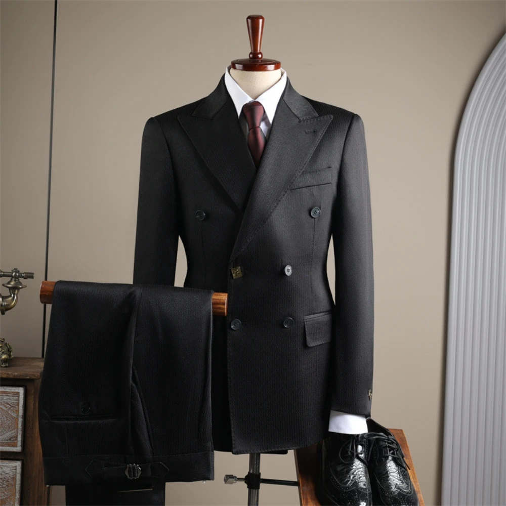 Two Pieces Black Charming Suit Set For Men Luxurious Peak Lapel Tuxedo Banquet Office Business Dancing Groom Wear In Stock