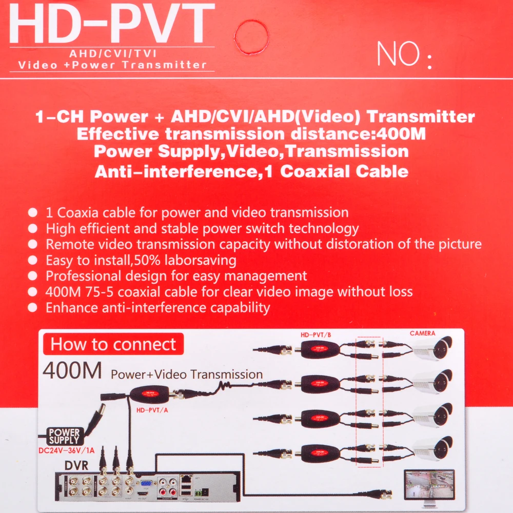 Gadinan BNC Video Cable Up to 400M AHD CVI TVI CCTV Camera Power Video Transmission Via One HD-PVT Power Video Transmitter