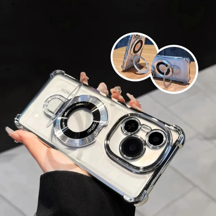 

Luxury Plating Magnetic Bracket Shockproof Case For Oppo A5 Pro A5Pro A 5 A3 Pro A3X A80 A40 A60 A 80 Clear Stand Holder Cover