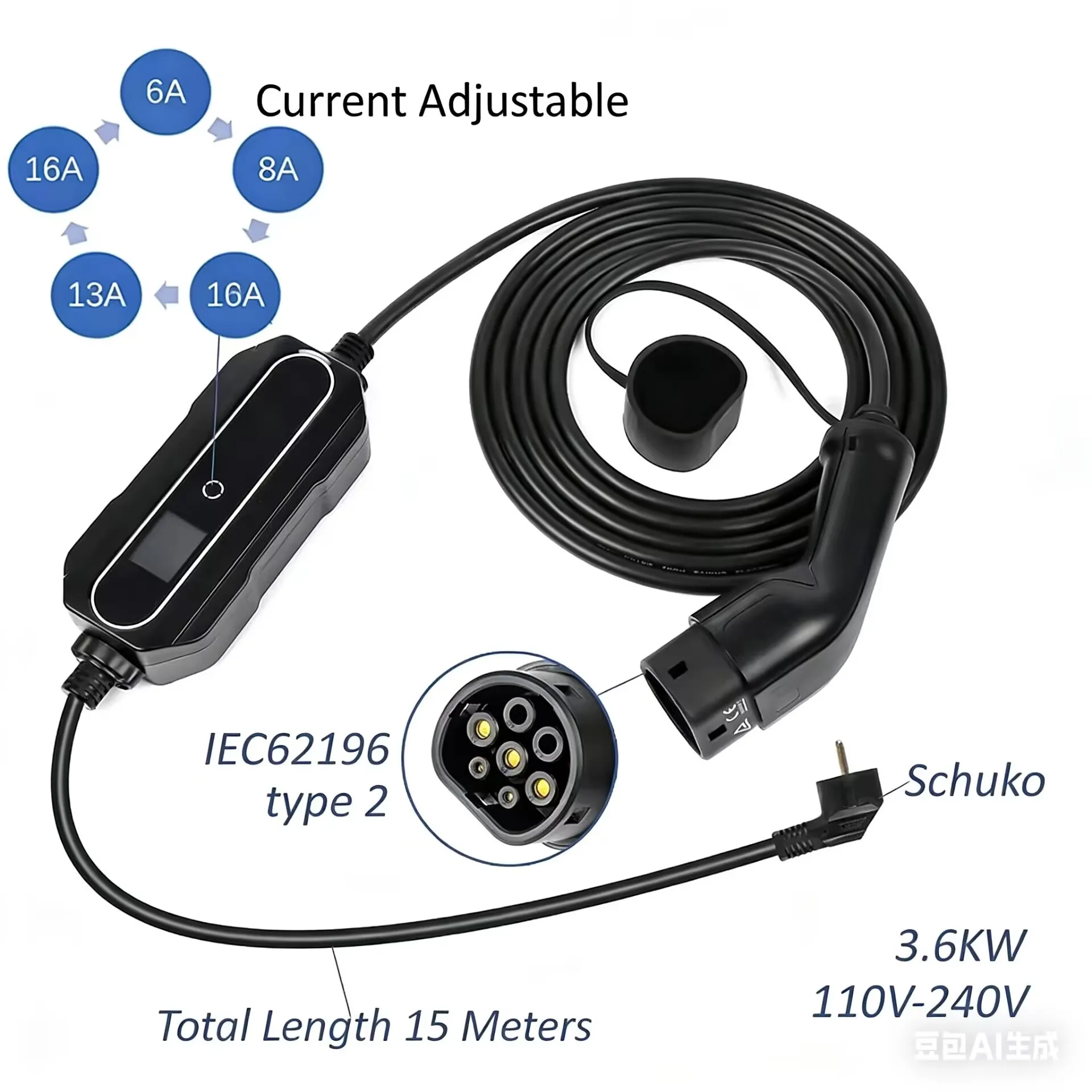 Mobiel laadstation Type 2/Type 1 Mennekes 6A-16A voor elektrische auto's Home Soloar Power Station