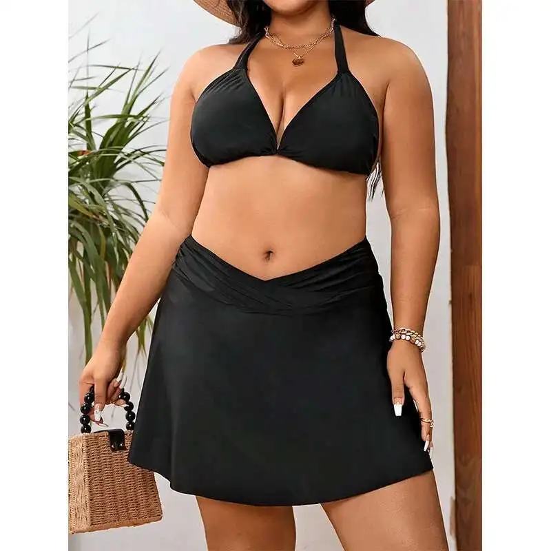 

Solid Color Plus Size Split Swimsuit Women's Sexy Bikini Three Piece Set New Single Item Apron Swimsuit Women Casual Y2k