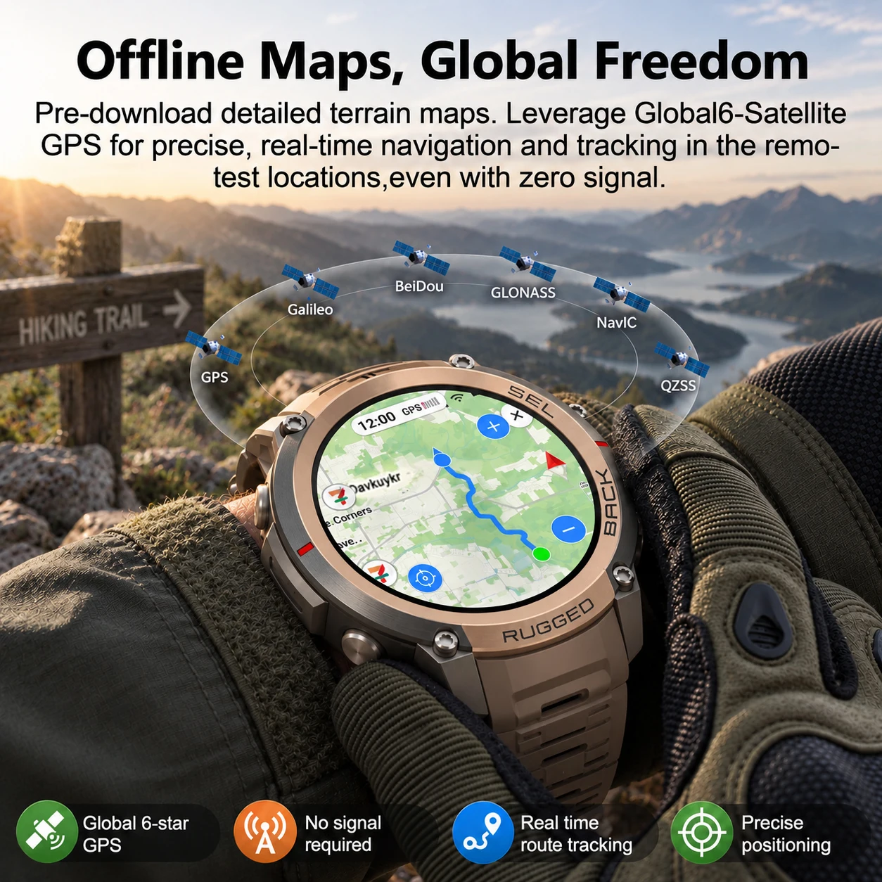2026 New Google Maps Smart Watch GPS Route Tracking Offline Map Compass Fitness Tracker BT Call Rugged Outdoor HD Smartwatch Men