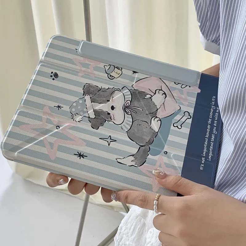 

Милый мультяшный чехол для планшета с рисунком щенка в полоску для iPad Mini 6/7 8.3 2017/2018 Air 1/2 5/6 Pro 9.7 7/8/9th 10.2, противоударный чехол-подставка