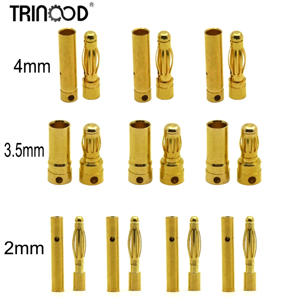 

TRINOOD 1/10/100Pair Banana Plug 2.0mm/3.5mm/4.0mm Bullet Female Male Connector for RC Battery Part