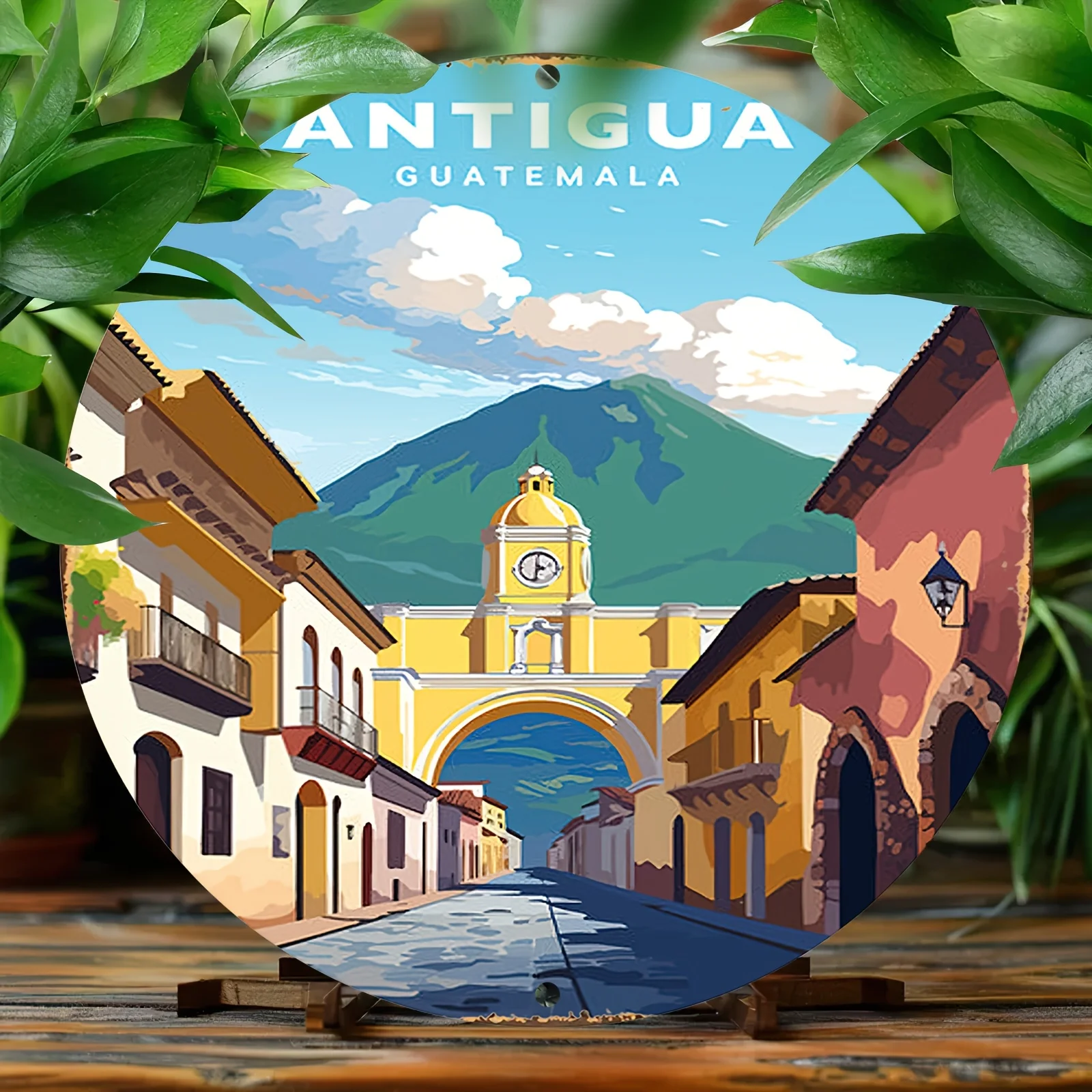 1pc Antigua Guatemala Vintage Art Aluminum Sign, 20.32X20.32 cm, Classic Style Wall Decoration Sign, Multi-Purpose Home And Gard