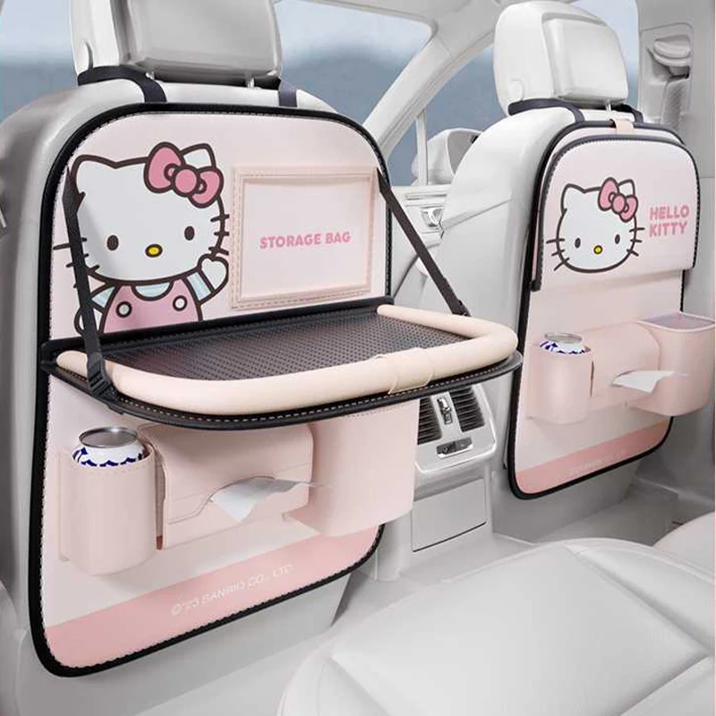 Sanrio Kawaii Hello Kitty Car Storage Bag Anime Cartoon Sweet Fashion Exquisite Creative Car Seat Back Table Board Storage Bags