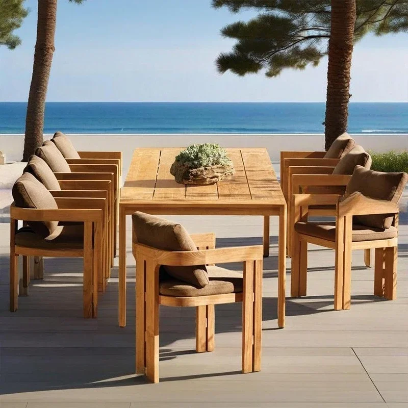 Teak tables and chairs courtyard high-end villa hotel garden sofa waterproof sun protection open air