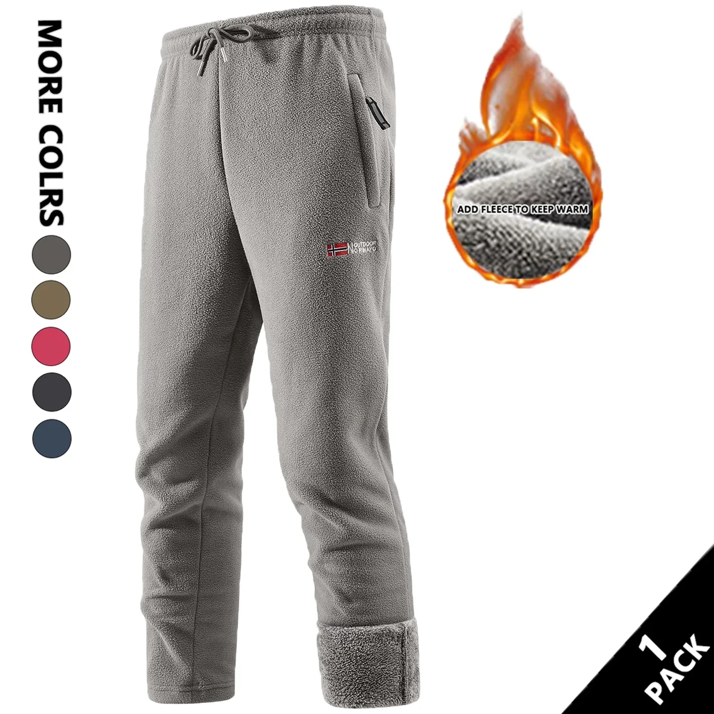 Thickened Polar Fleece Long Trousers Men Autumn Winter Warm Outdoor Thermal Pants Man Drawstring Warm Sweatpants Zipper Pockets