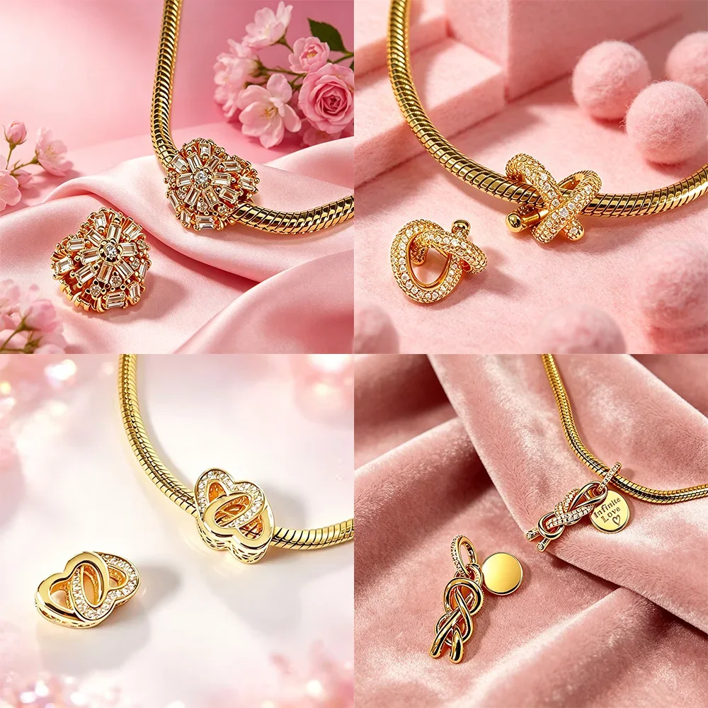 Rose Heart Love Cube Key Infinity Gold CZ Original Charm Silver Plated Beads Fit Bracelets Bag Keychain Diy Women Gift Accessory view 5