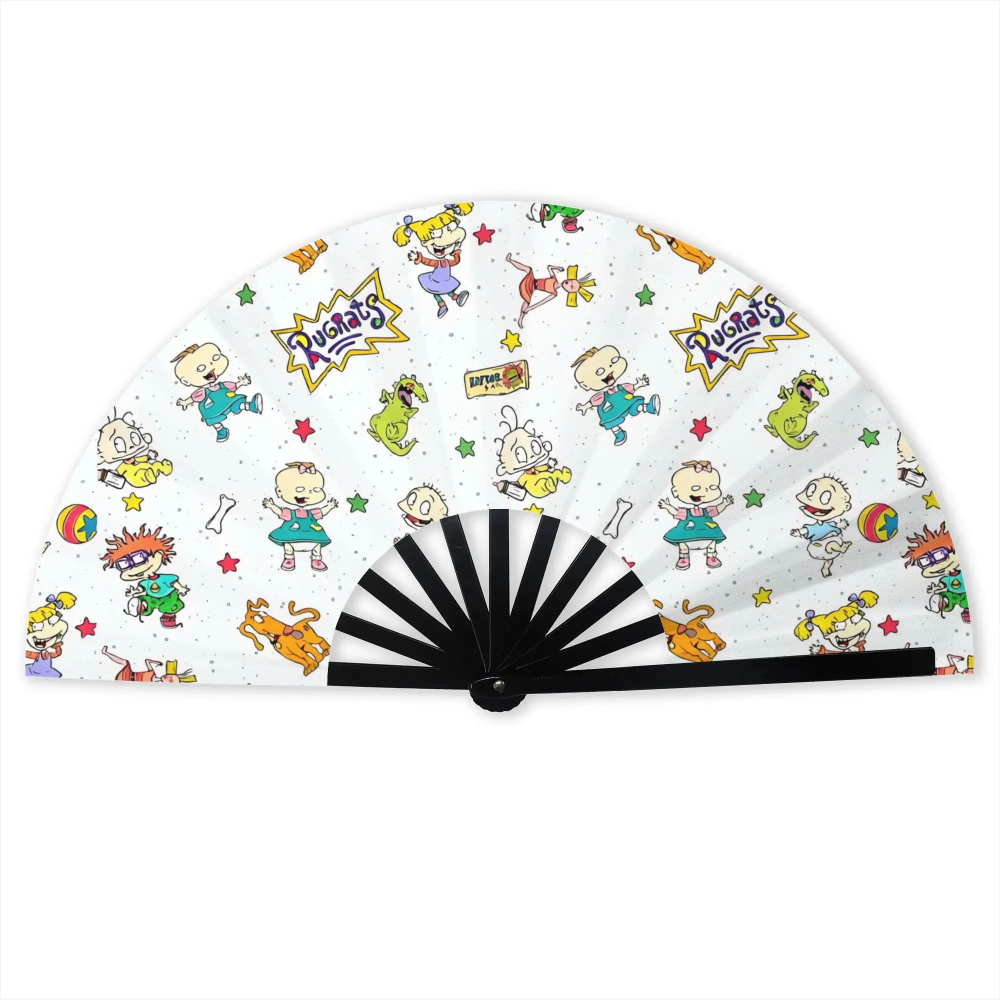 R-Rugrats Cartoon Stylish Hand Fan Unisex  Printed Polyester Fan Trendy For Sports Events Gift