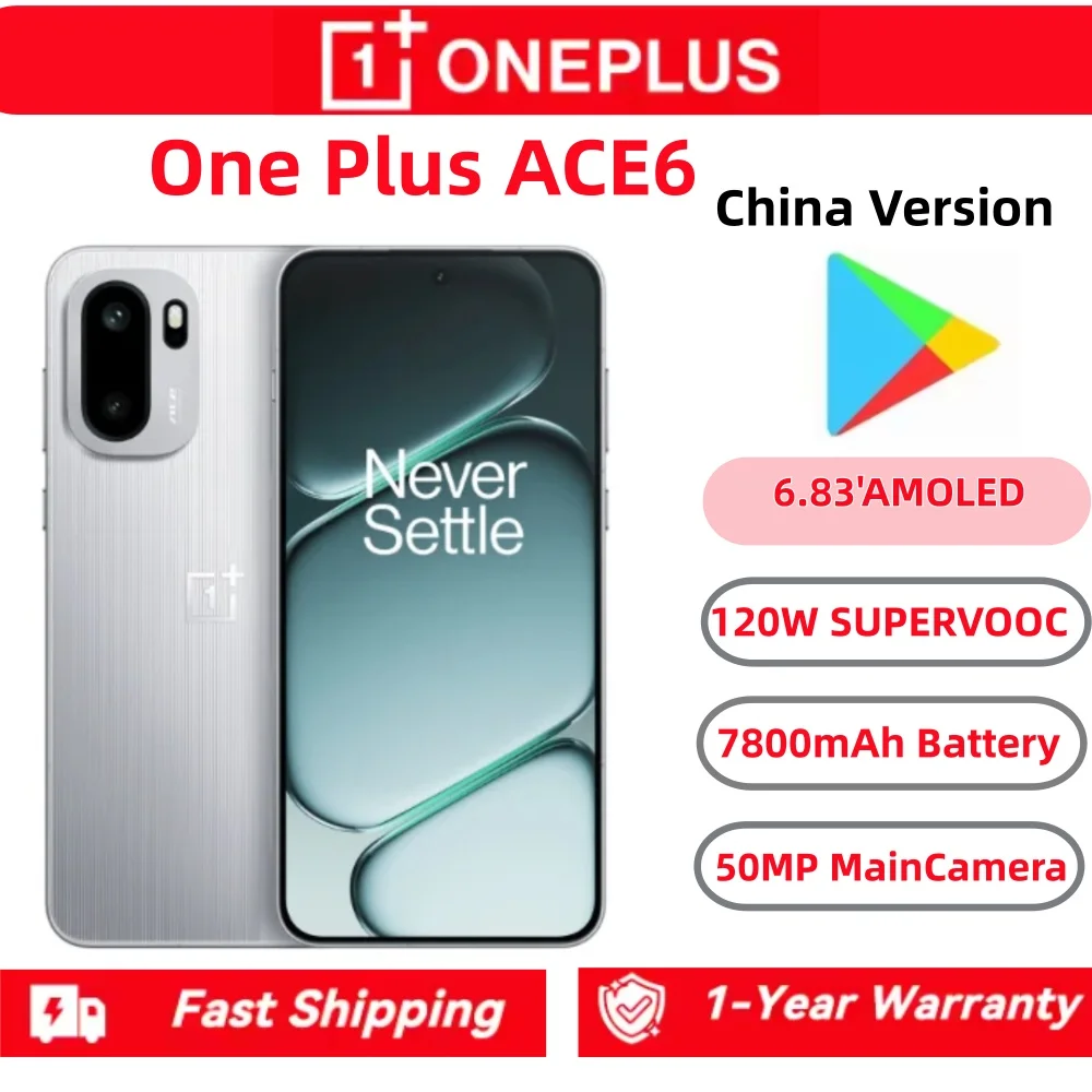 هاتف محمول Oneplus Ace 6 أصلي غير مقفول Snapdragon 8 Elite OTA 6.83 بوصة AMOLED 50.0MP كاميرا 120 وات شحن بطارية 7800 مللي أمبير في الساعة